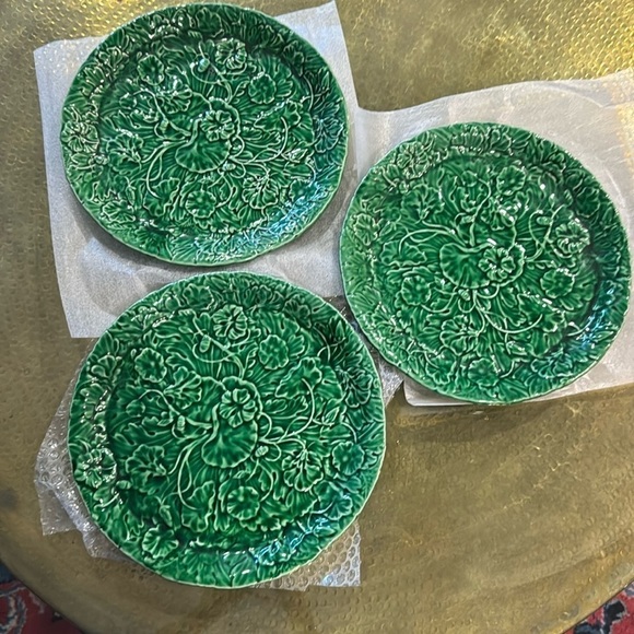 Vintage Italian Majolica Style Leaf 3 Dinner Plates Norsturtium Haldon Group - Picture 1 of 12